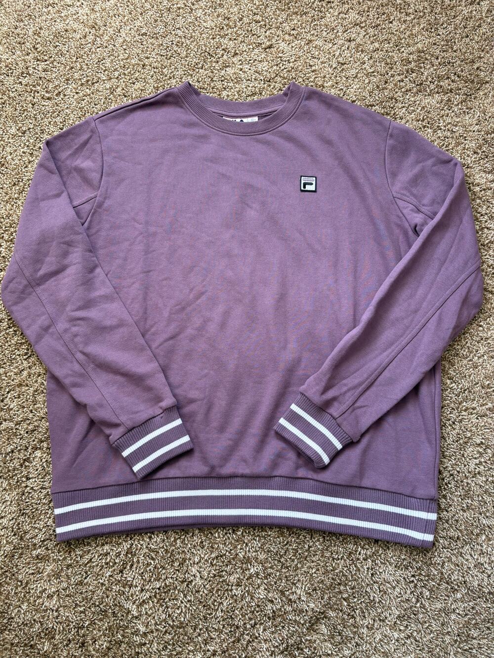 Fila Crewneck Pullover Sweatshirt Plum Purple Logo Patch and Stripes Size XXL